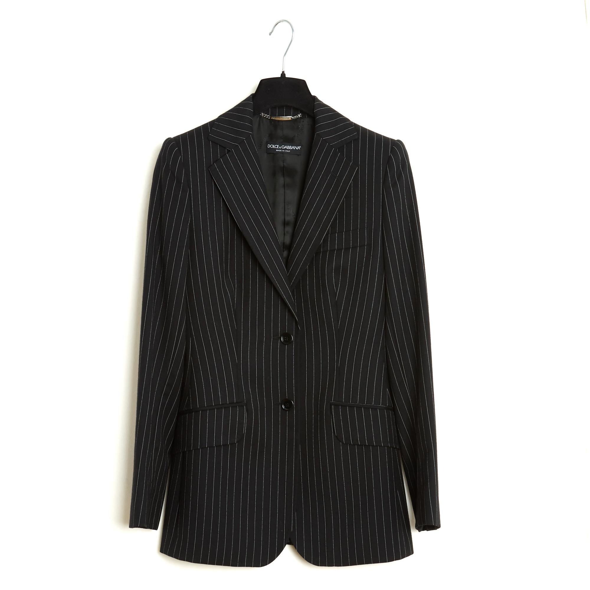 Dolce & Gabbana Ensemble FR36 Giacca gessata in lana nera Mini gonna UK8 US6 in vendita 2