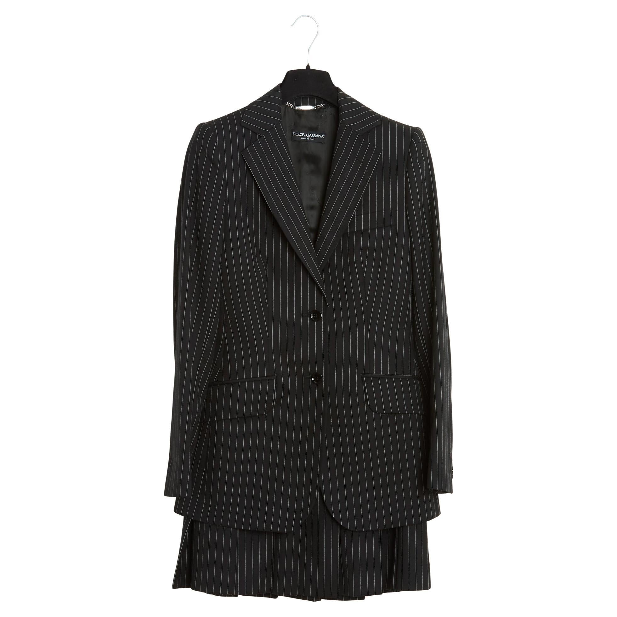 Dolce & Gabbana Ensemble FR36 Giacca gessata in lana nera Mini gonna UK8 US6 in vendita