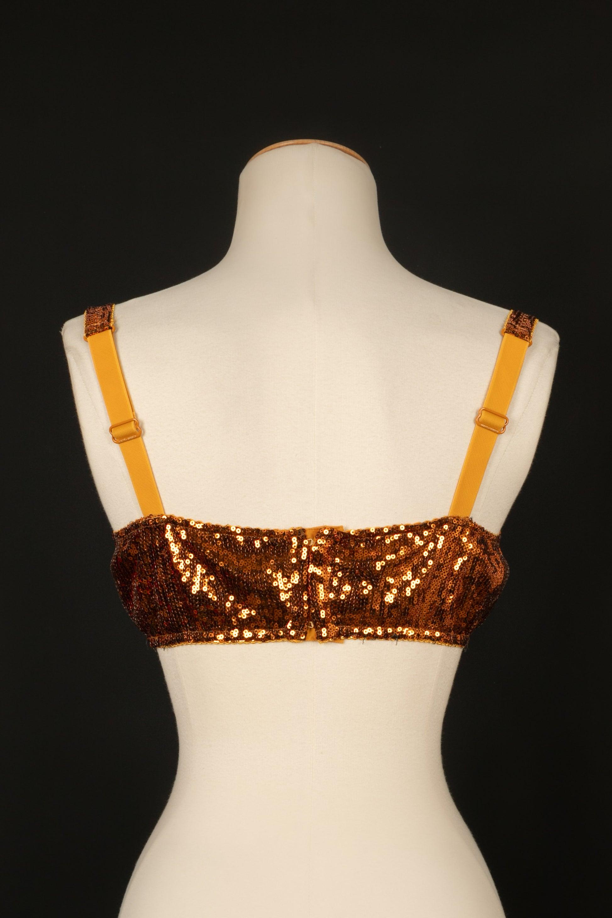 Dolce & Gabbana Entirely Embroidered Top with Orange Sequins In Excellent Condition For Sale In SAINT-OUEN-SUR-SEINE, FR