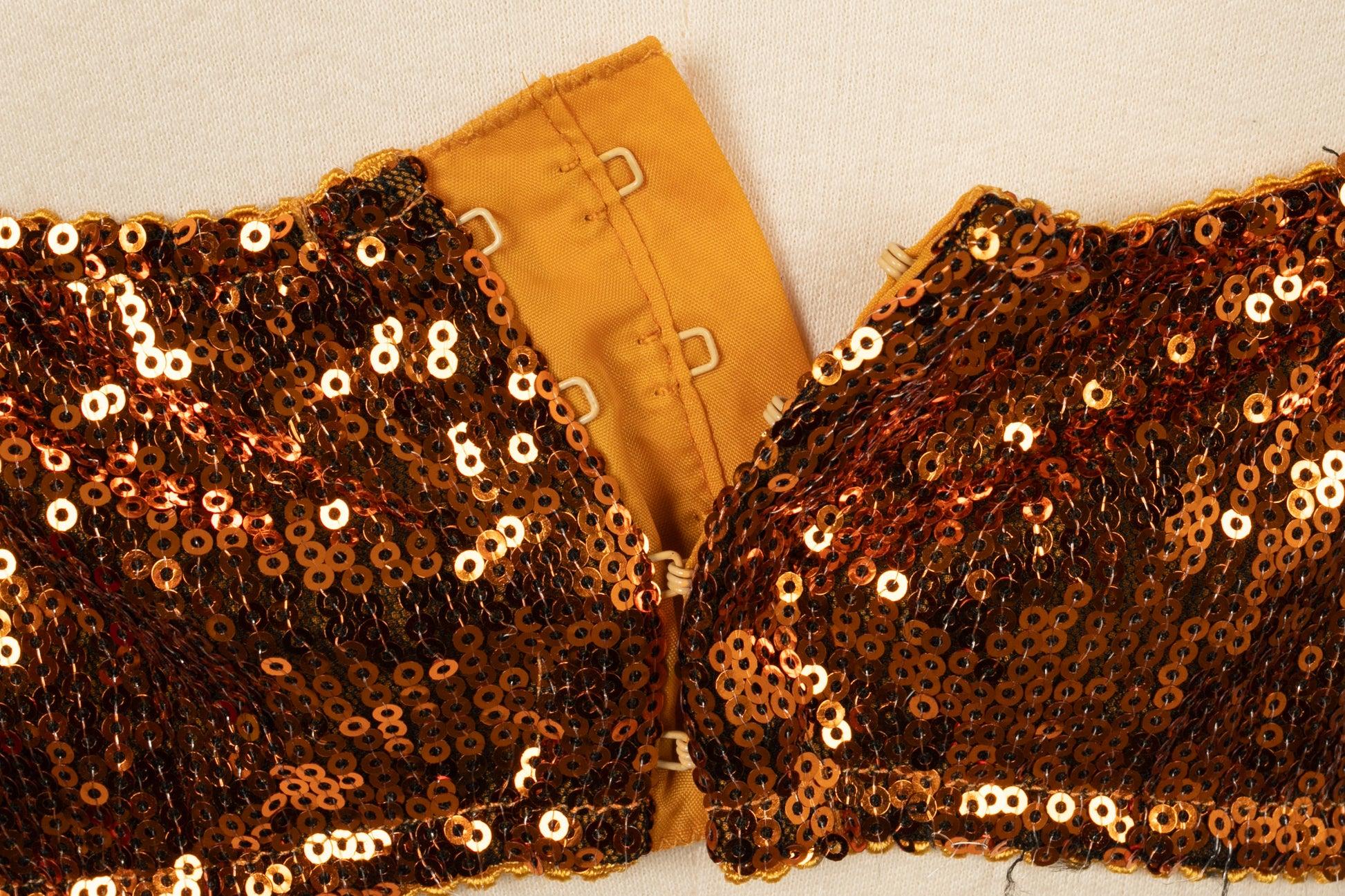 Dolce & Gabbana - Haut entièrement brodé de sequins orange Pour femmes en vente