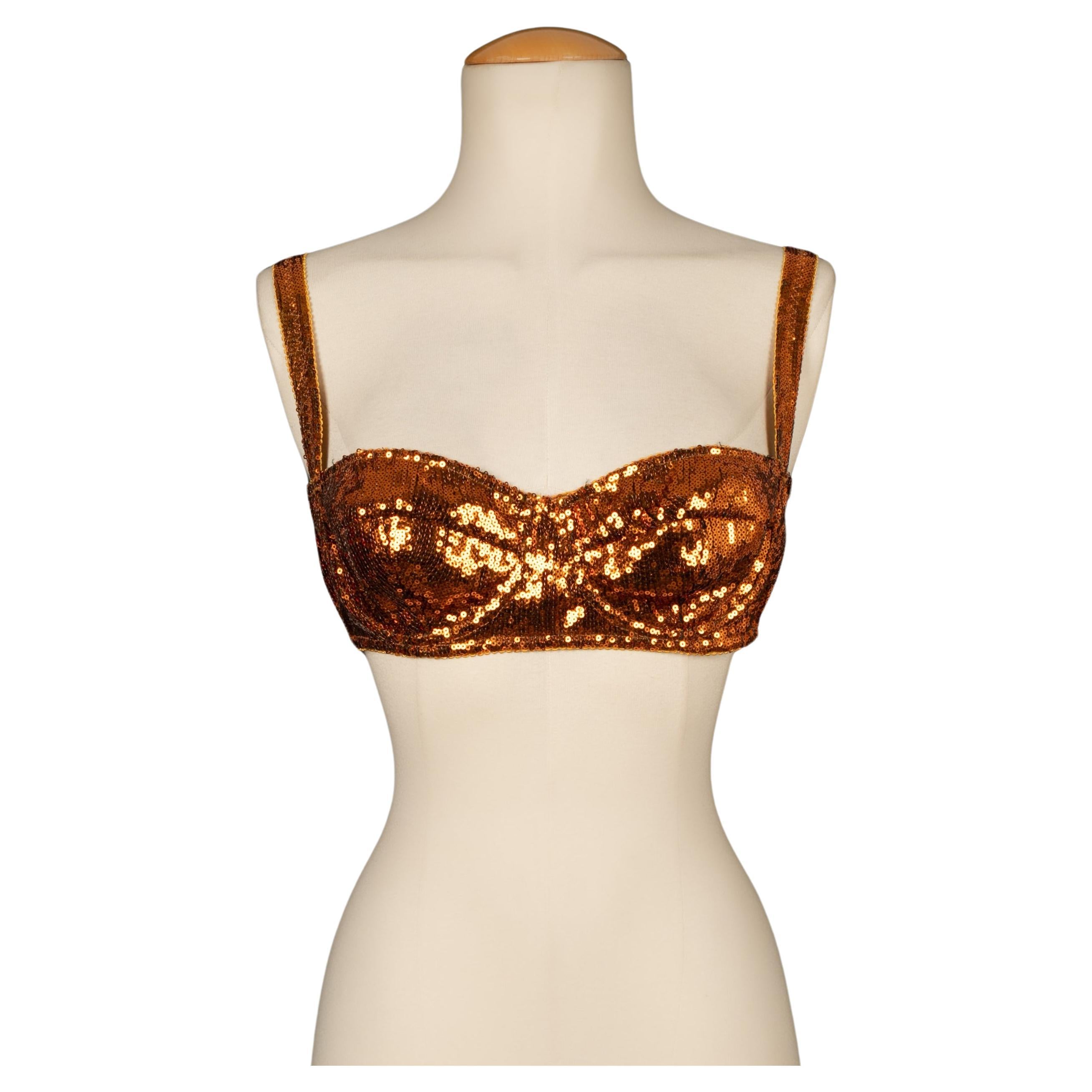 Dolce & Gabbana Entirely Embroidered Top with Orange Sequins For Sale