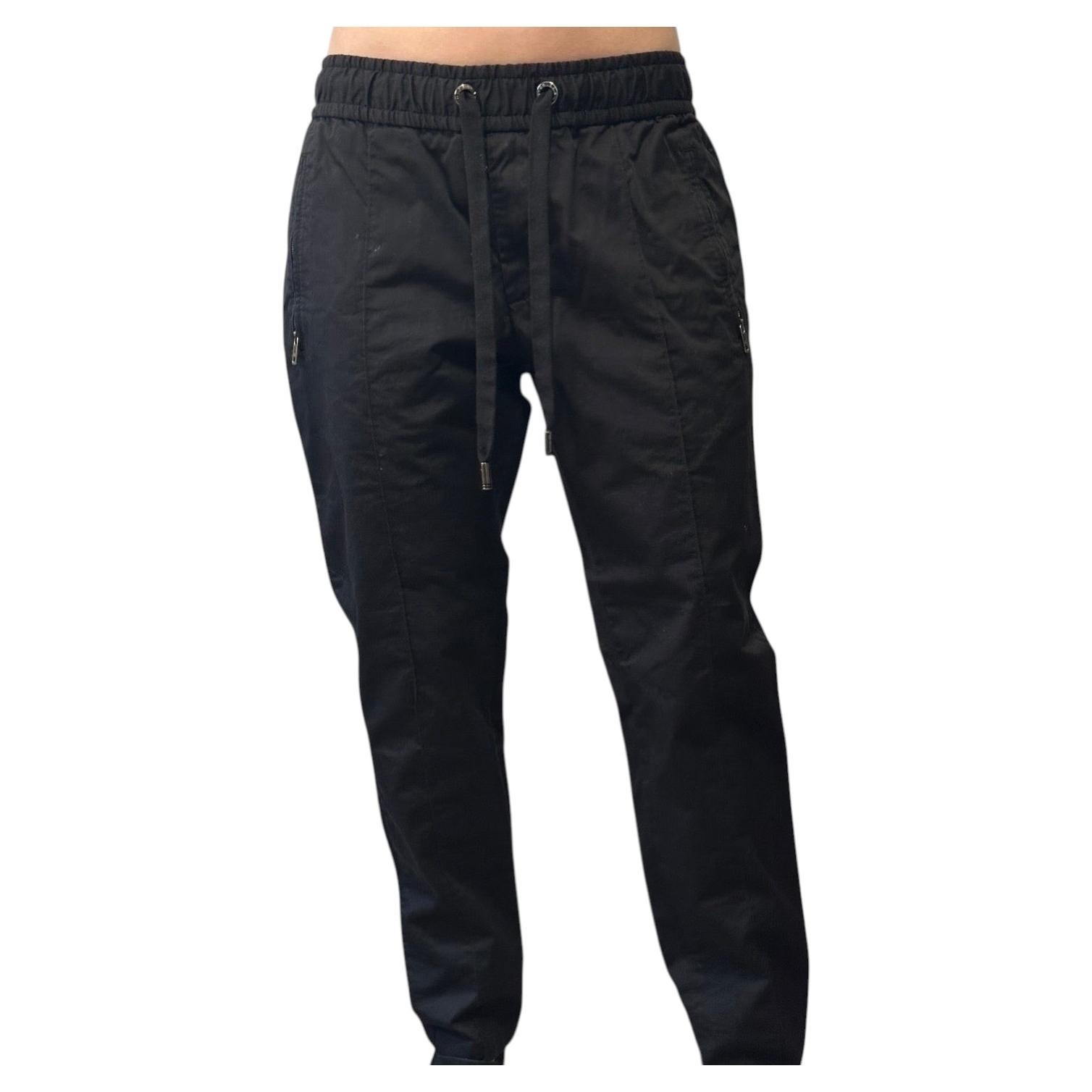Dolce & Gabbana Essential Black Stretch Cotton Jogger Pants IT 46 Metal Logo Tag