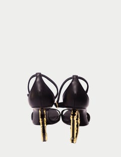 Dolce & Gabbana Black Leather Sandals with Gold Baroque Heel - EU 37.5