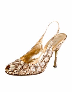 DOLCE & GABBANA Y2K Exotic Embellished Python Peep Toe High Heels Sandals 38.5