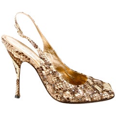 DOLCE & GABBANA Exotic Embellished Peep Toe High Heels Sling Back Sandals 38.5