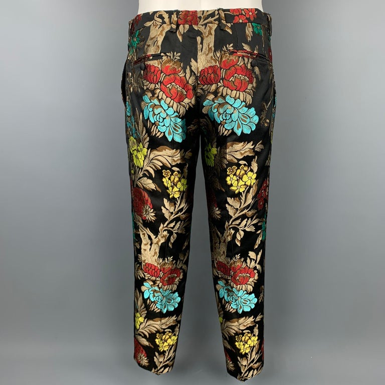 Dolce & Gabbana Black Brocade Floral Sequined Beaded Pants