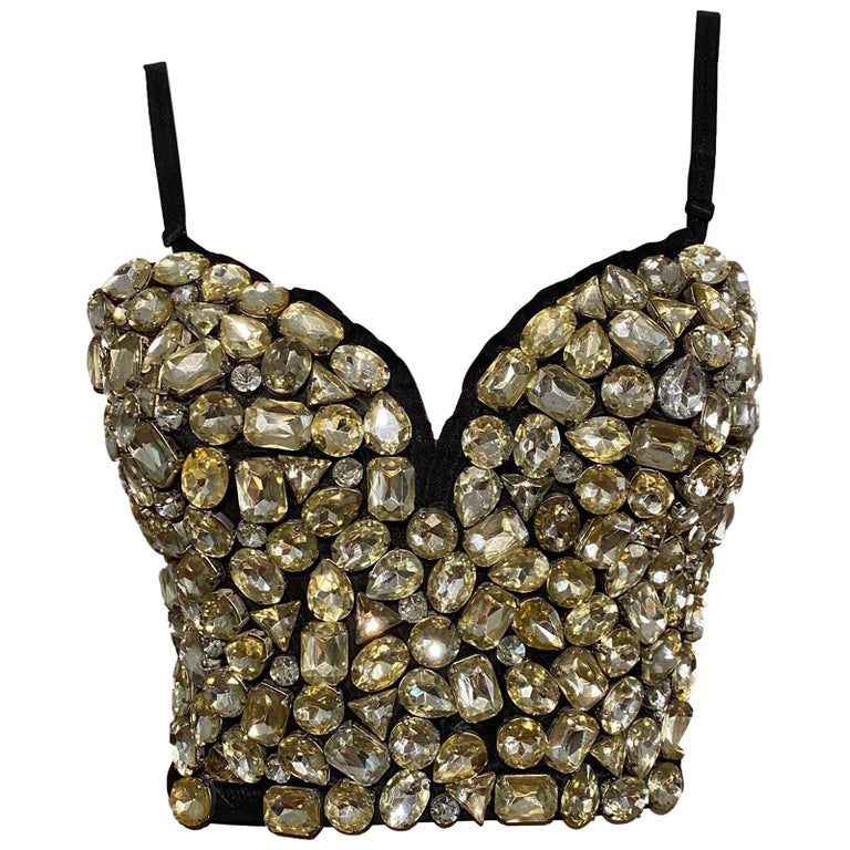 Dolce and Gabbana F/W 1991 Black Crop Bustier with Crystals For Sale at  1stDibs