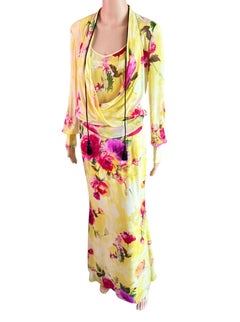 Dolce & Gabbana F/W 1996 Floral Sheer Slip Dress & Blouse 3 Piece Set Ensemble