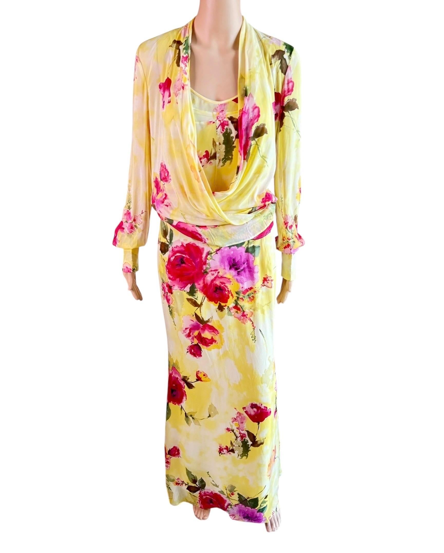 Beige Dolce & Gabbana F/W 1996 Floral Sheer Slip Dress & Blouse 3 Piece Set Ensemble en vente