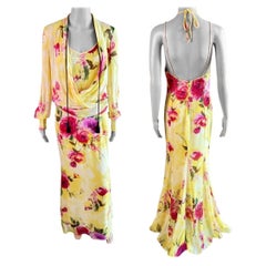 Dolce & Gabbana F/W 1996 Floral Sheer Slip Dress & Blouse 3 Piece Set Ensemble