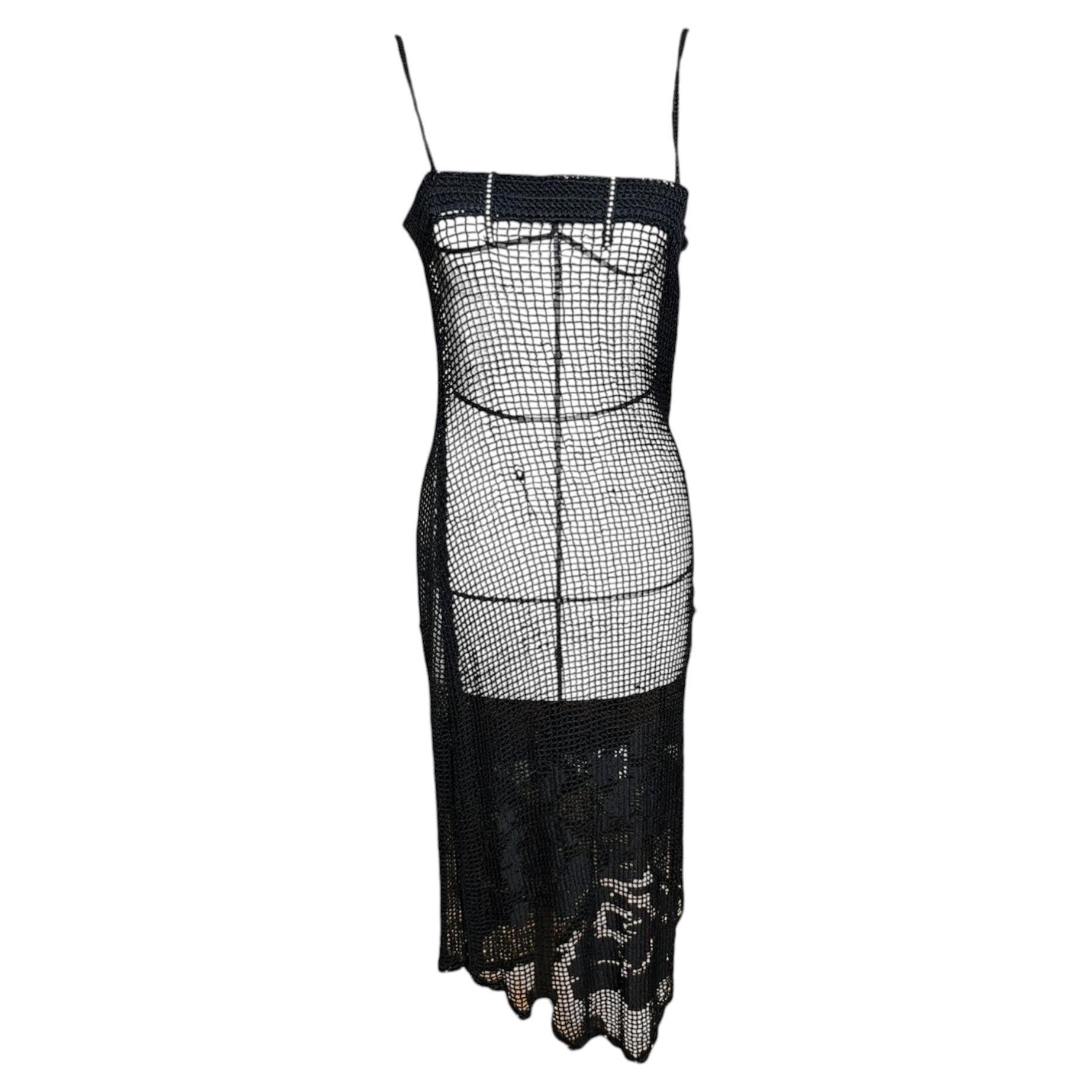 Dolce & Gabbana F/W 1997 Black Sheer Crochet Slip Dress
