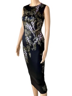 Dolce & Gabbana F/W 1998 Vintage Hand Painted Wet Look Floral Print Midi Dress