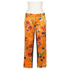 Dolce & Gabbana F/W 1999 Runway Silk-Denim Hybrid Pants with Floral Print IT 40