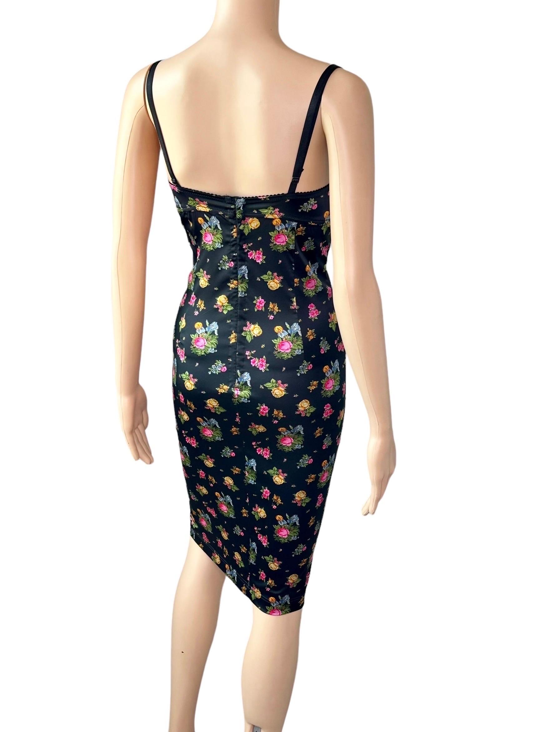 Dolce & Gabbana F/W 1999 Vintage Bustier Silk Floral Print Midi Dress For Sale 5