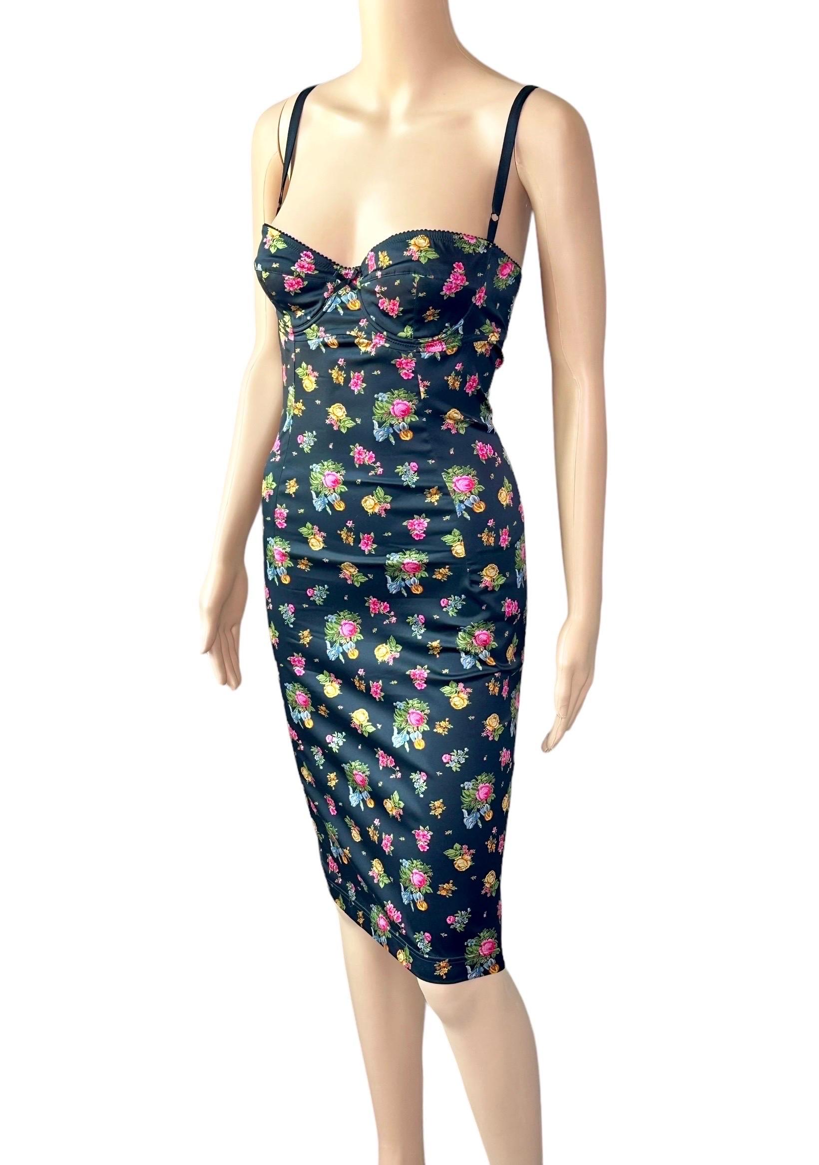 Dolce & Gabbana F/W 1999 Vintage Bustier Silk Floral Print Midi Dress For Sale 6