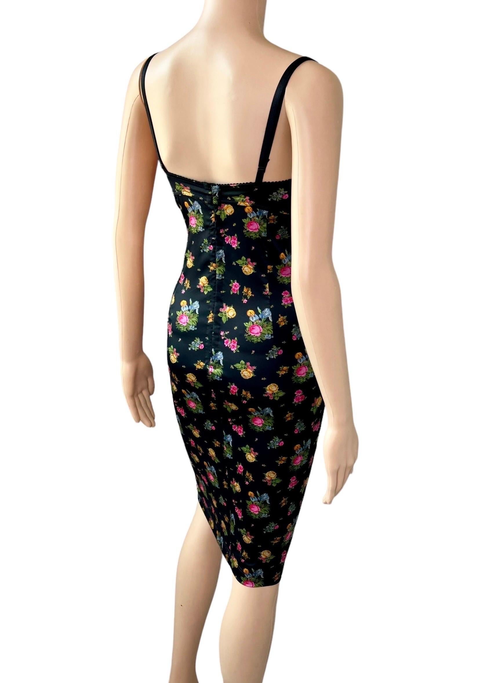 Dolce & Gabbana F/W 1999 Vintage Bustier Silk Floral Print Midi Dress For Sale 7