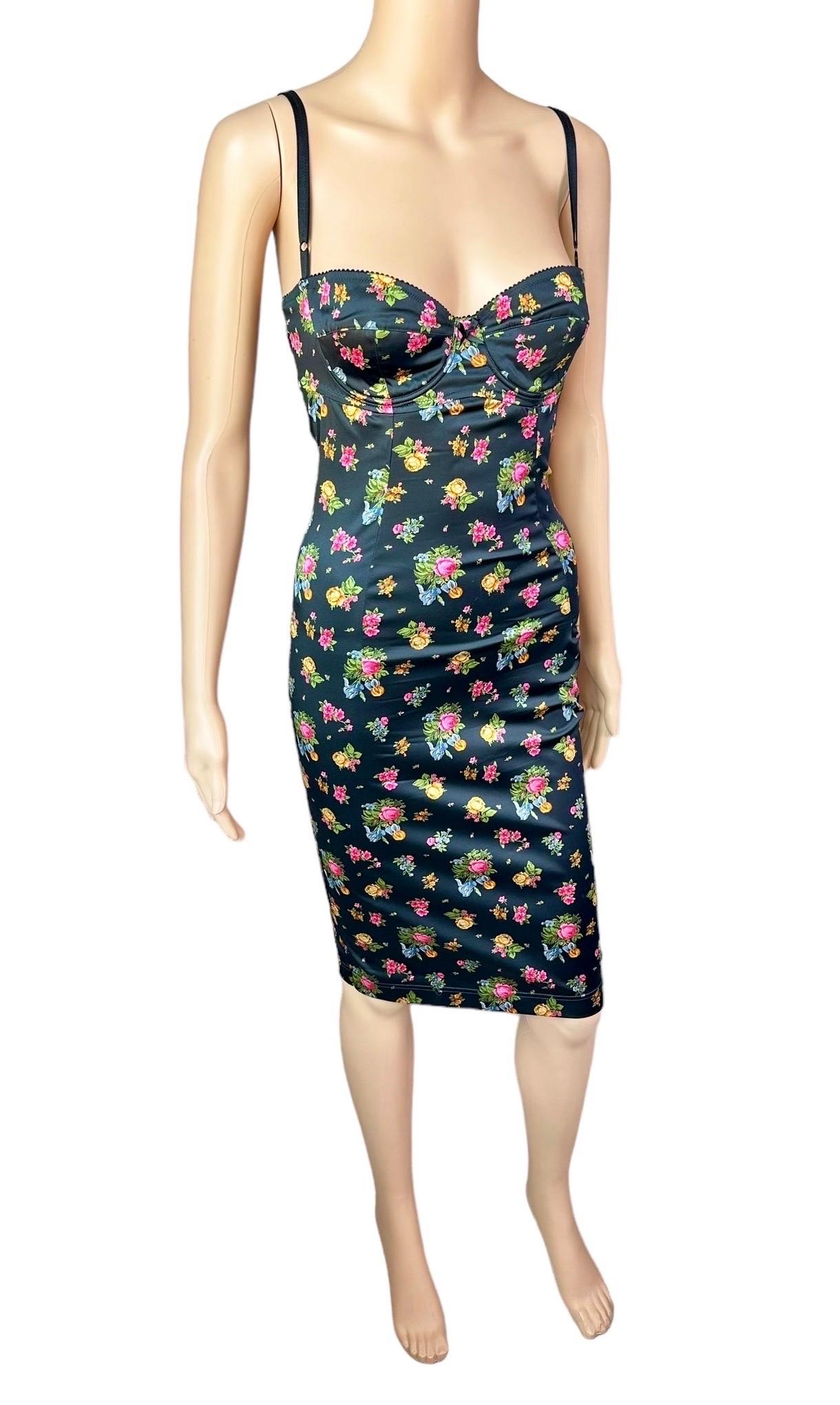 Women's Dolce & Gabbana F/W 1999 Vintage Bustier Silk Floral Print Midi Dress For Sale