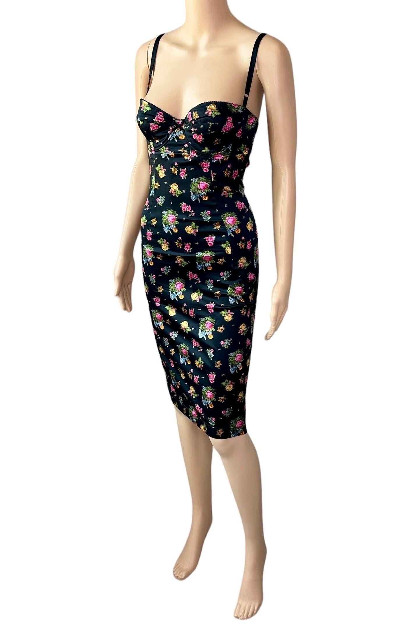 Dolce & Gabbana F/W 1999 Vintage Bustier Silk Floral Print Midi Dress For Sale 1