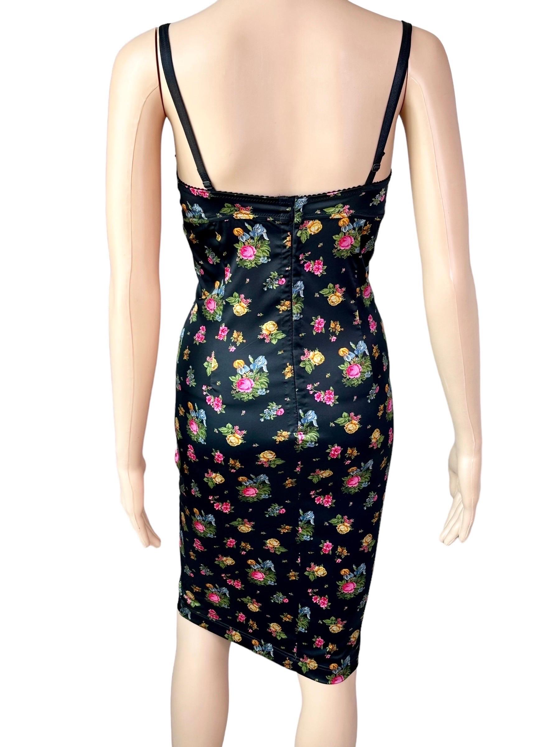Dolce & Gabbana F/W 1999 Vintage Bustier Silk Floral Print Midi Dress For Sale 2