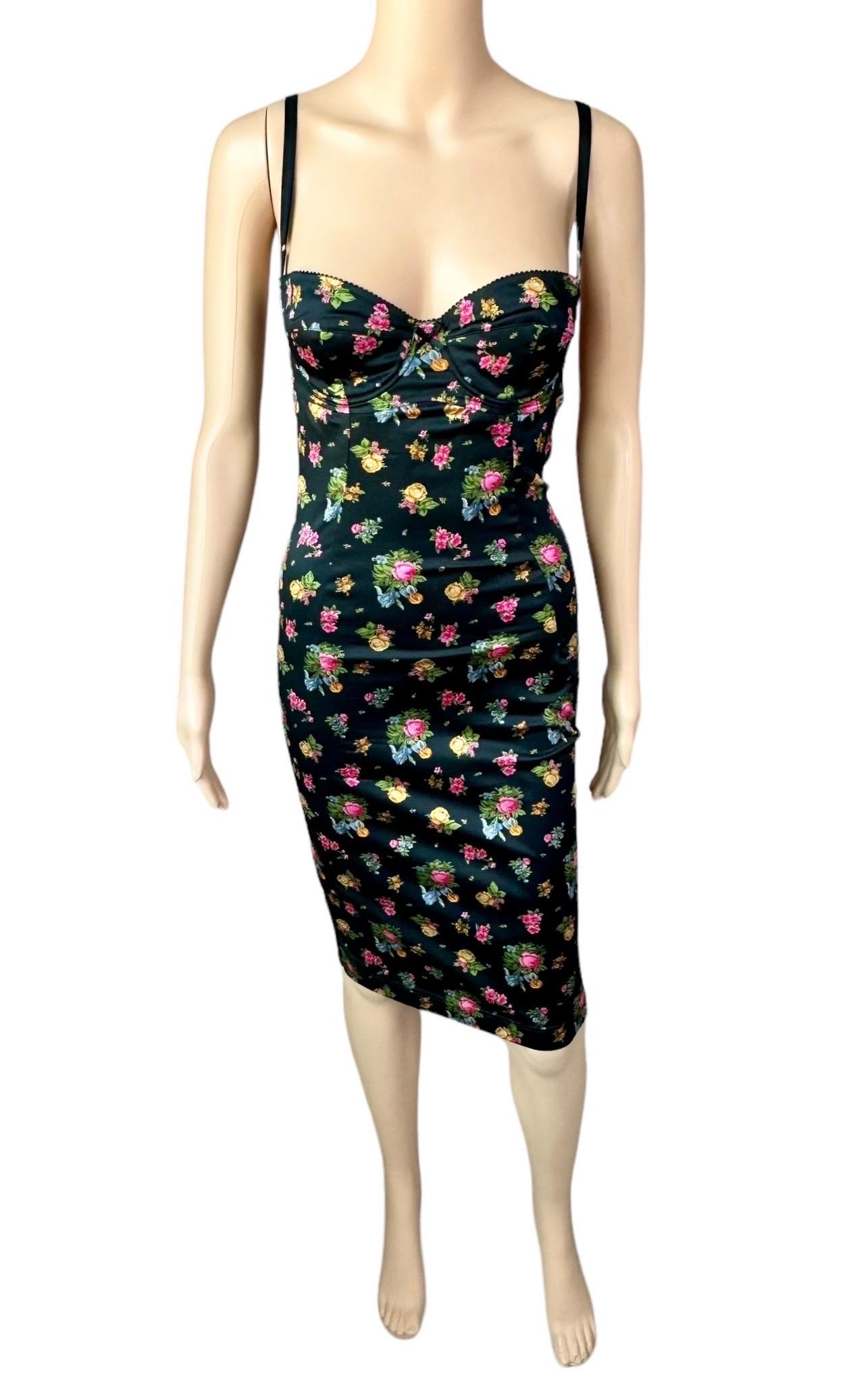 Dolce & Gabbana F/W 1999 Vintage Bustier Silk Floral Print Midi Dress For Sale 3