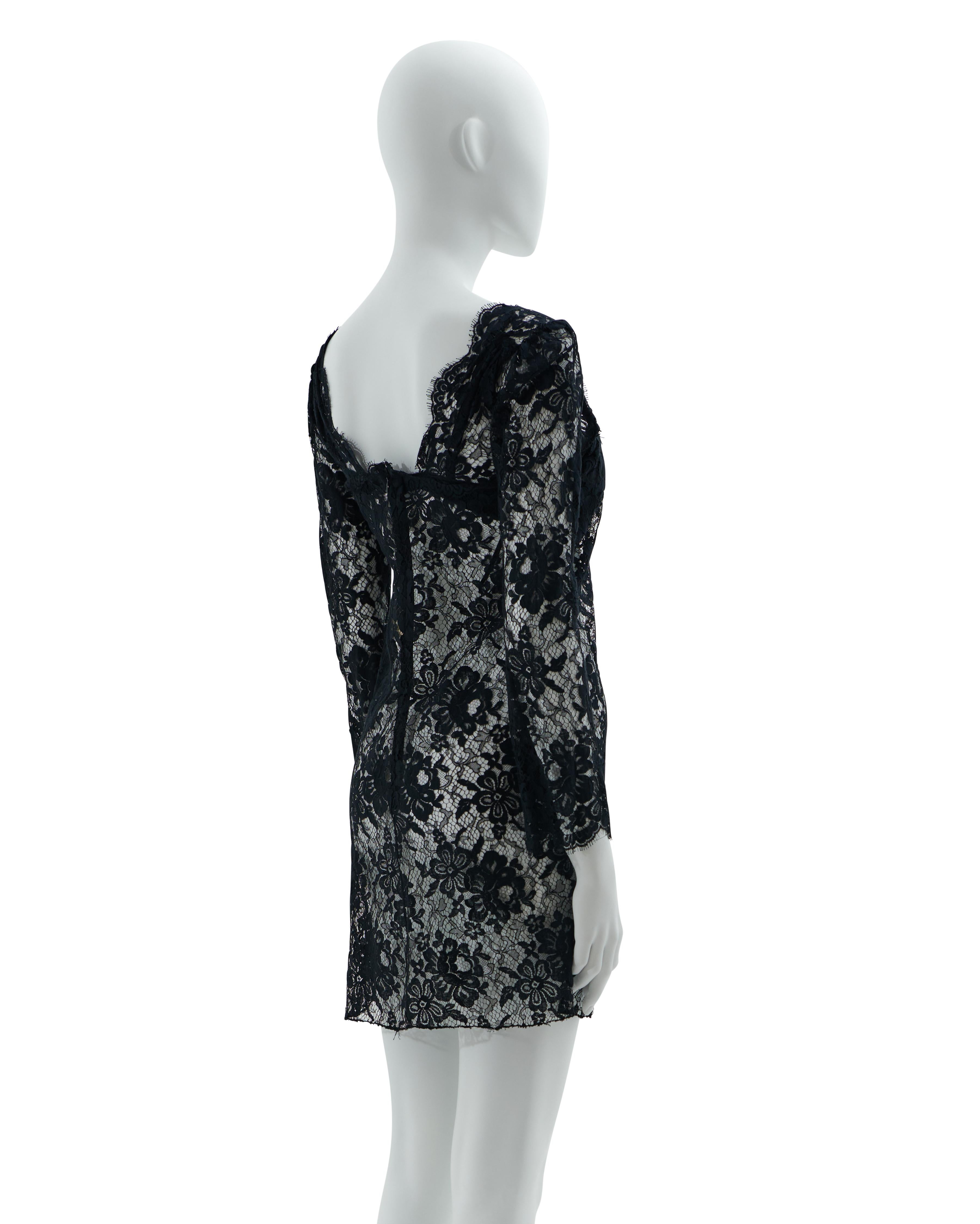 Women's Dolce & Gabbana F/W 2001 Black lace slip dress with attached bra For Sale