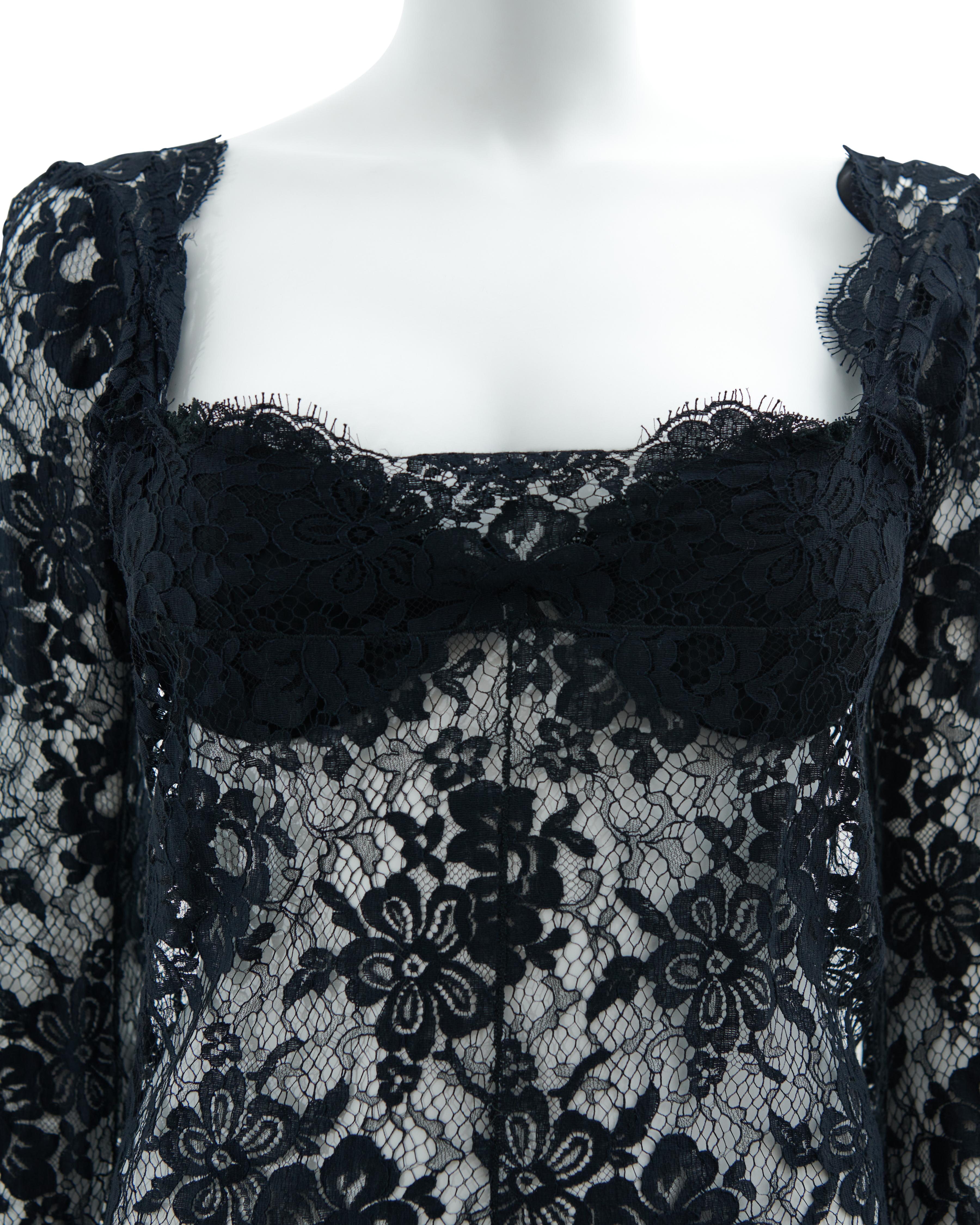 Dolce & Gabbana F/W 2001 Black lace slip dress with attached bra For Sale 2