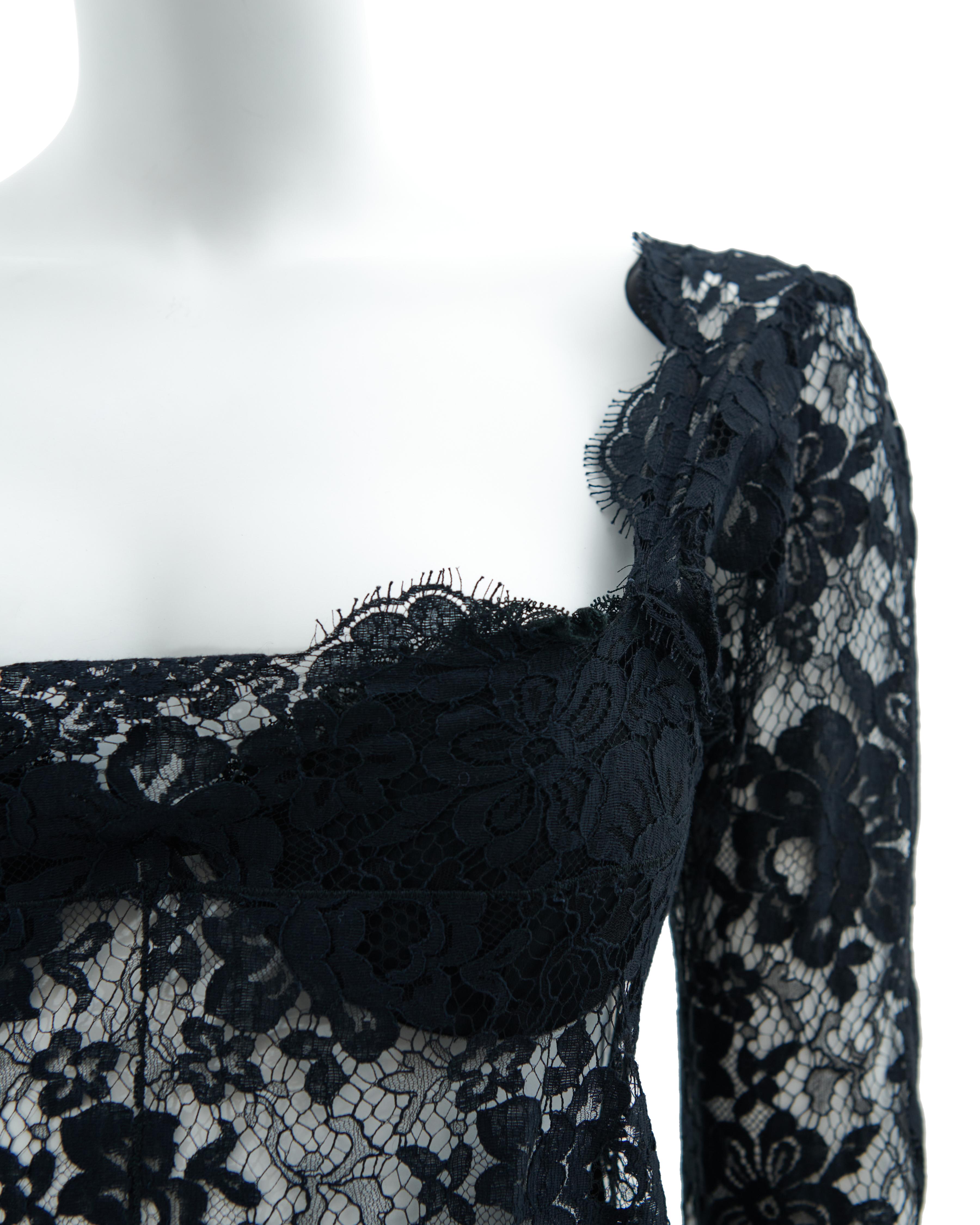 Dolce & Gabbana F/W 2001 Black lace slip dress with attached bra For Sale 4