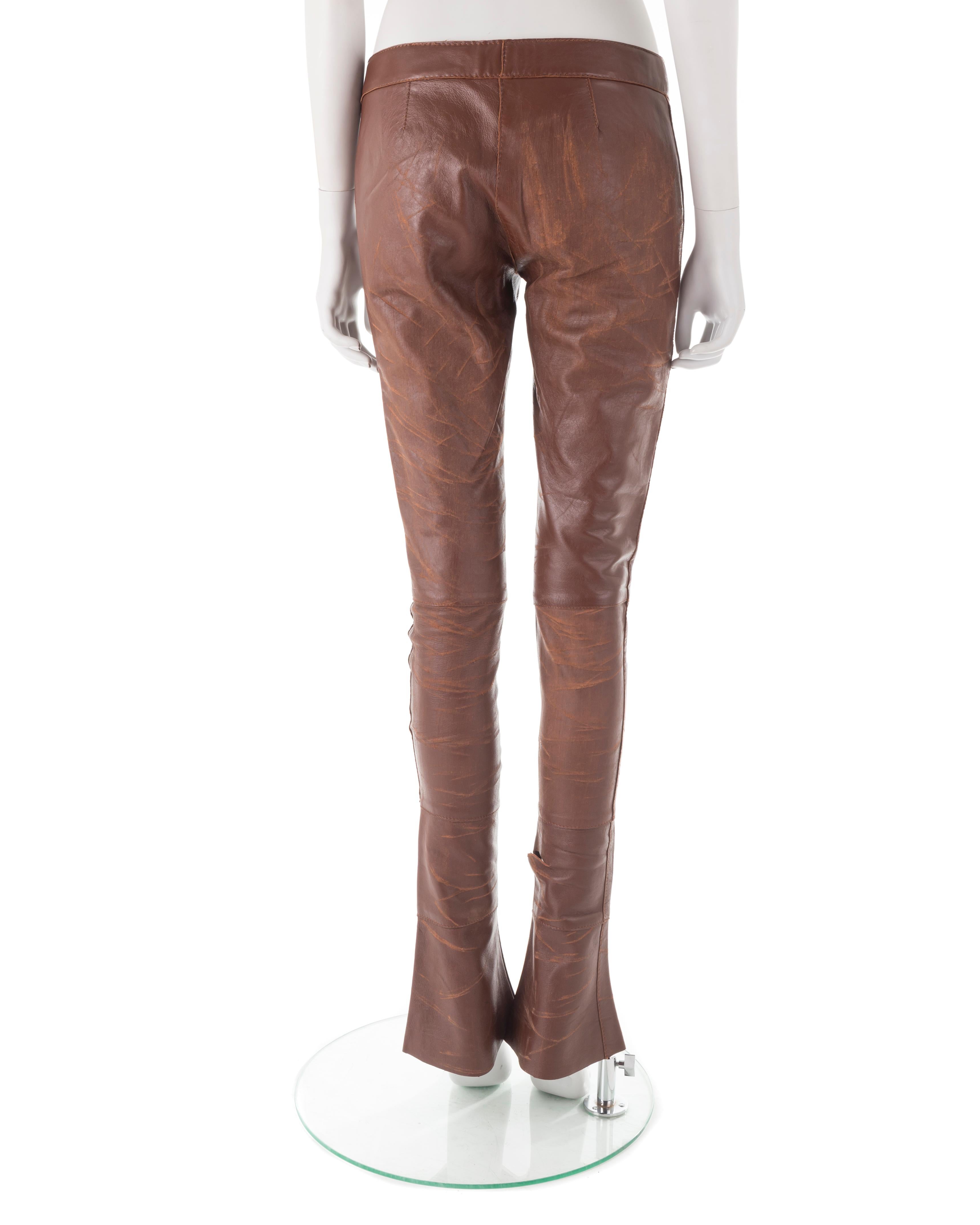 Dolce & Gabbana F/W 2001 distressed extra-long leather pants In Excellent Condition For Sale In Rome, IT