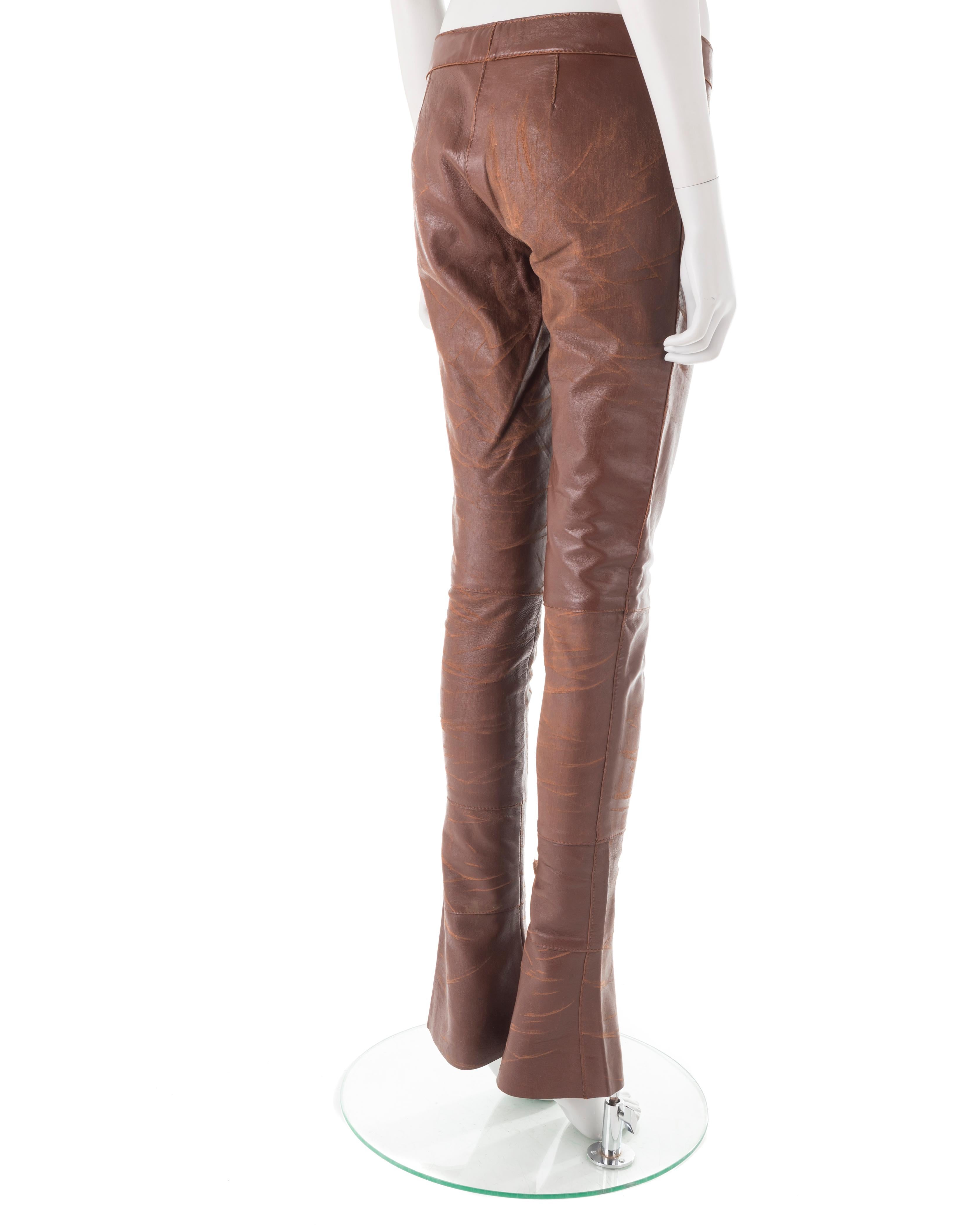 Women's Dolce & Gabbana F/W 2001 distressed extra-long leather pants For Sale