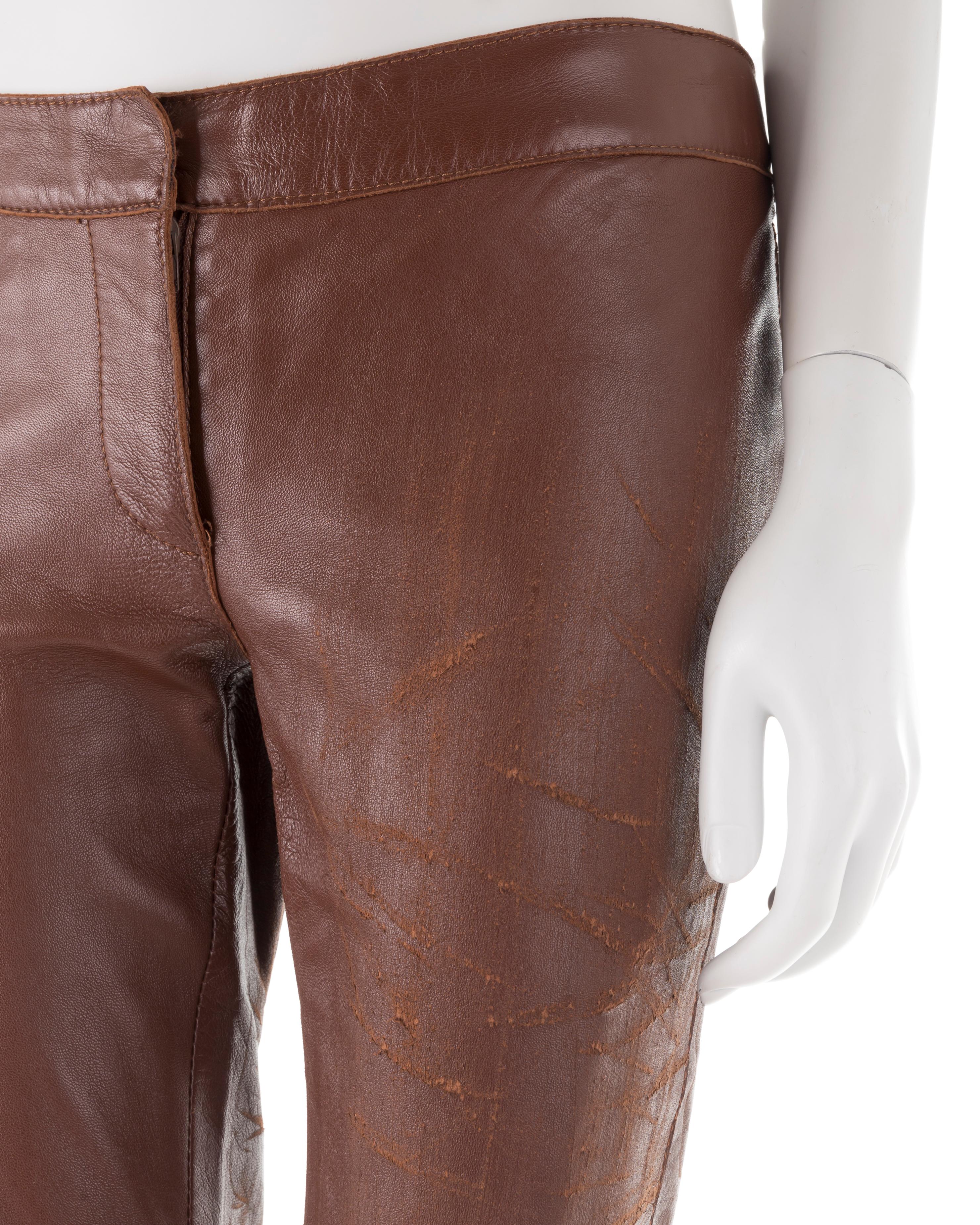 Dolce & Gabbana F/W 2001 distressed extra-long leather pants For Sale 1