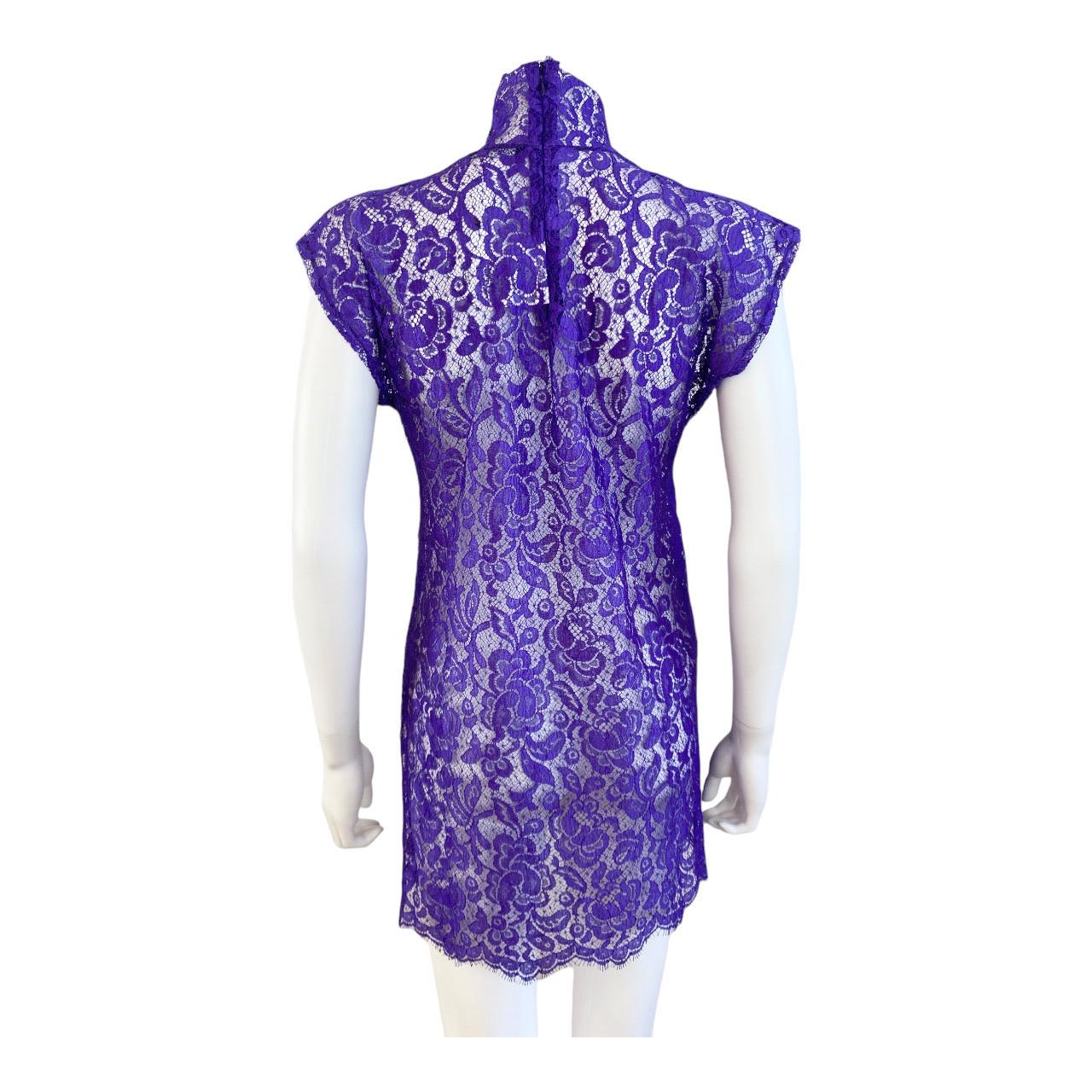 Dolce + Gabbana F/W 2001 Purple Floral Lace Mini Dress High Neck   For Sale 2