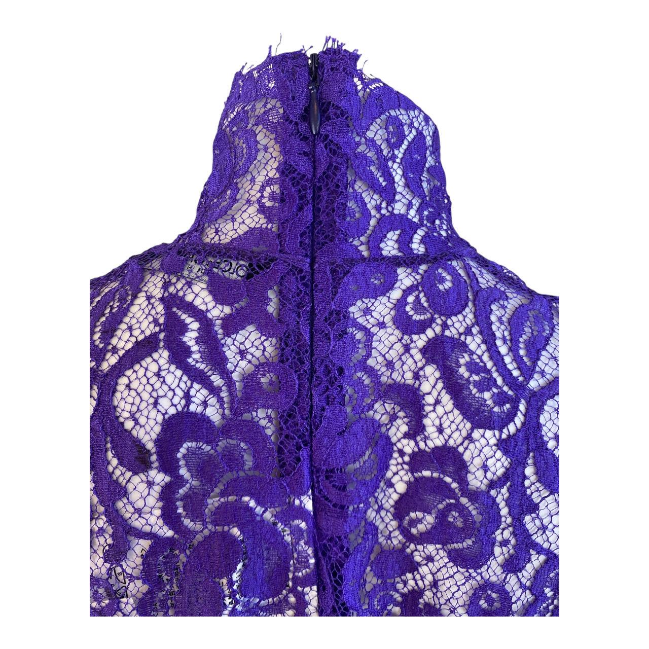 Dolce + Gabbana F/W 2001 Purple Floral Lace Mini Dress High Neck   For Sale 4