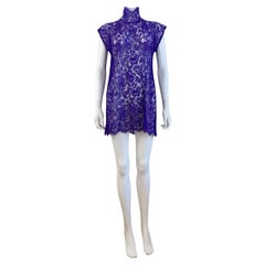 Dolce + Gabbana F/W 2001 Purple Floral Lace Mini Dress High Neck