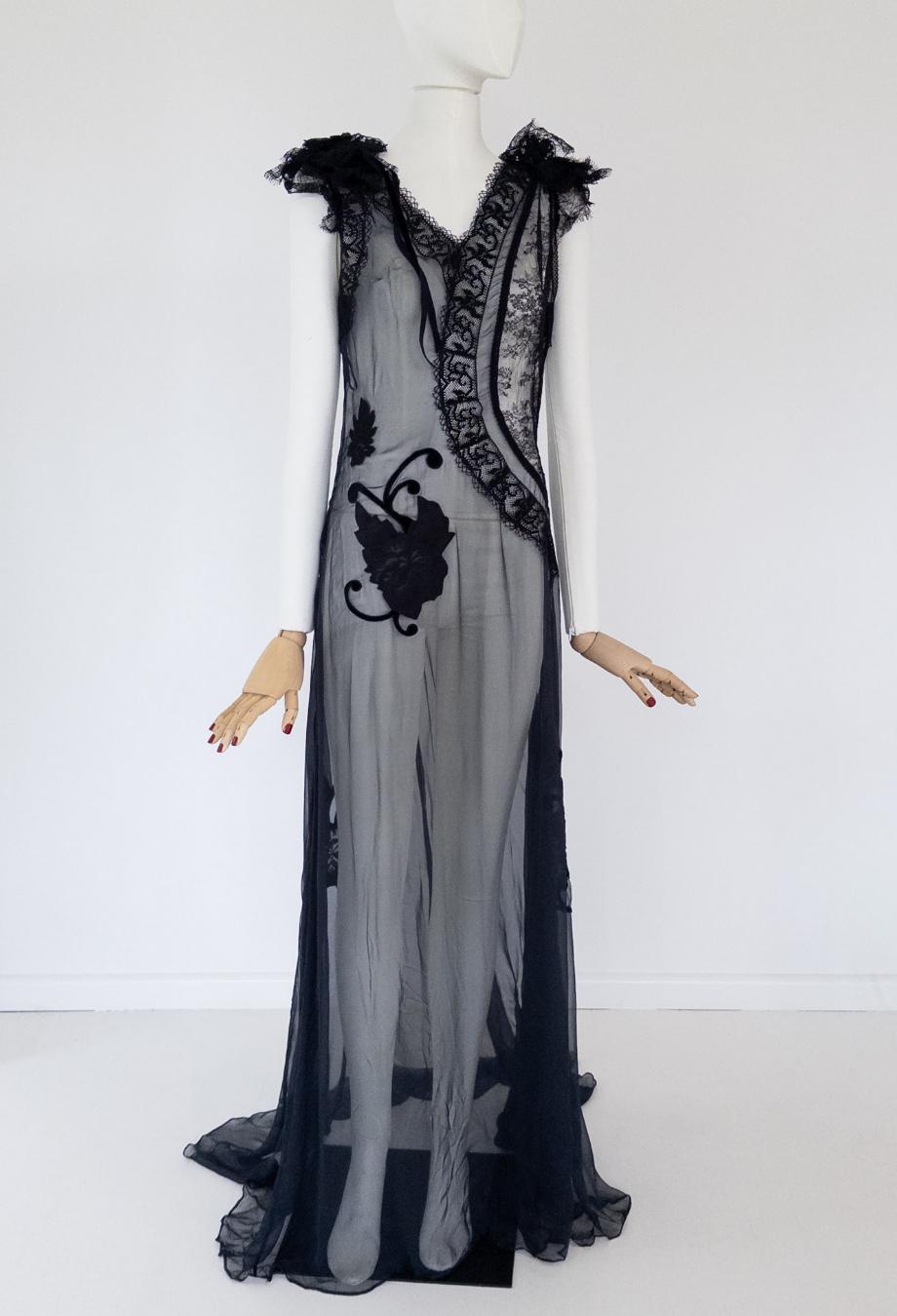Nero Dolce & Gabbana F&F Vintage 2002 Maxi Abito Lingerie a Strati Sz IT40 in vendita