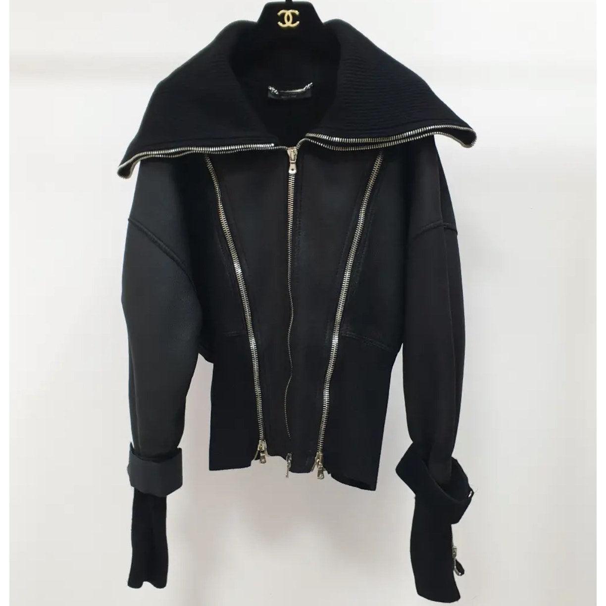 Nero Dolce & Gabbana A/I 2003 Giacca nera in shearling taglia 46 in vendita