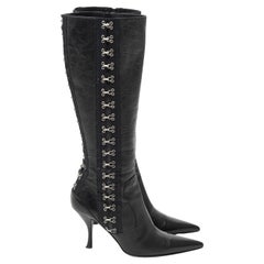 Dolce & Gabbana F/W 2003 - Bottes en cuir à fermeture crochet et œil en noir