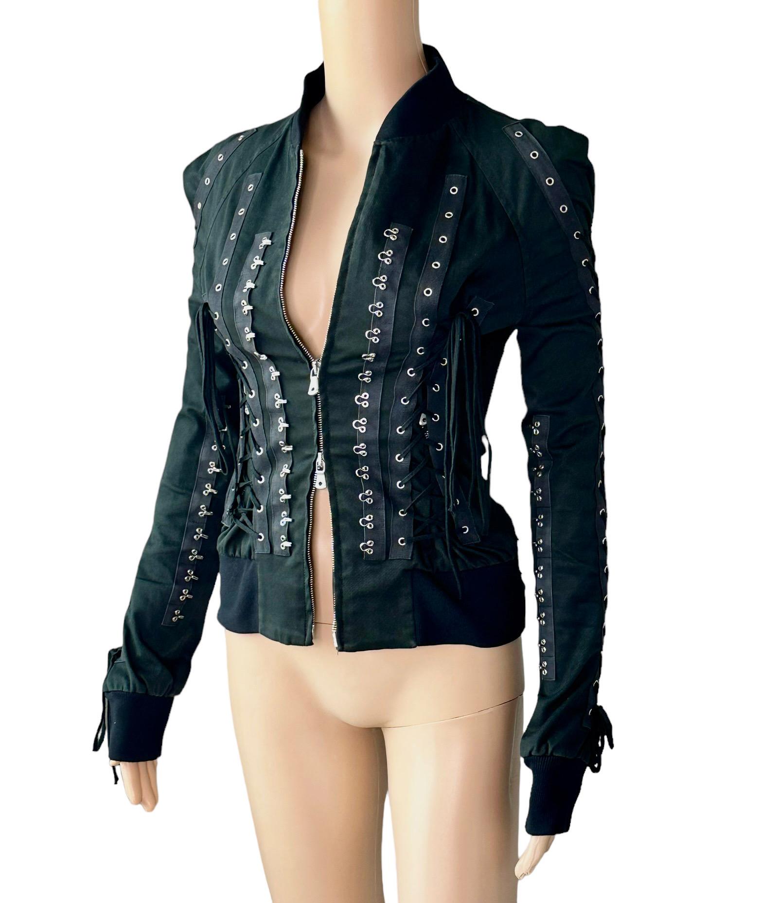 Dolce & Gabbana F/W 2003 Corset Lace Up Hook and Eye Black Top Jacket In Good Condition For Sale In Naples, FL