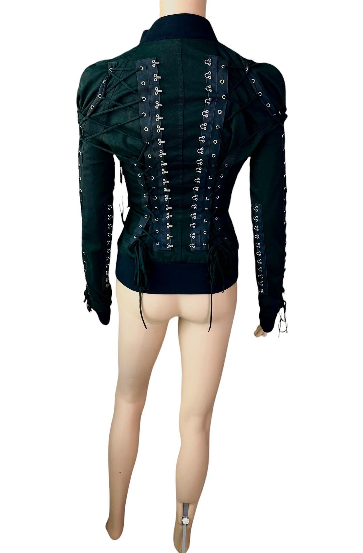 Women's Dolce & Gabbana F/W 2003 Corset Lace Up Hook and Eye Black Top Jacket For Sale