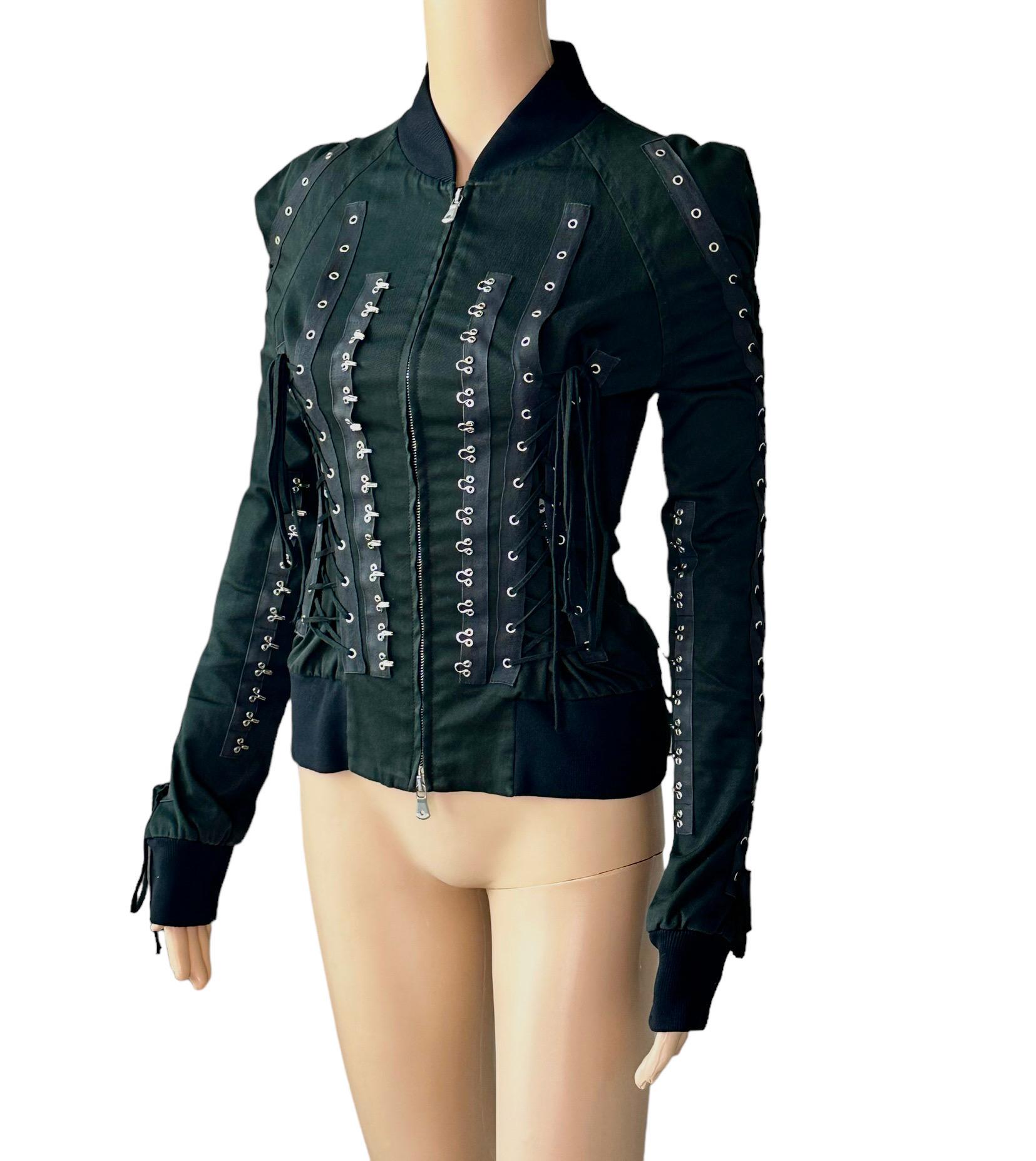 Dolce & Gabbana F/W 2003 - Veste noire avec corset à lacets et œillets en vente 1