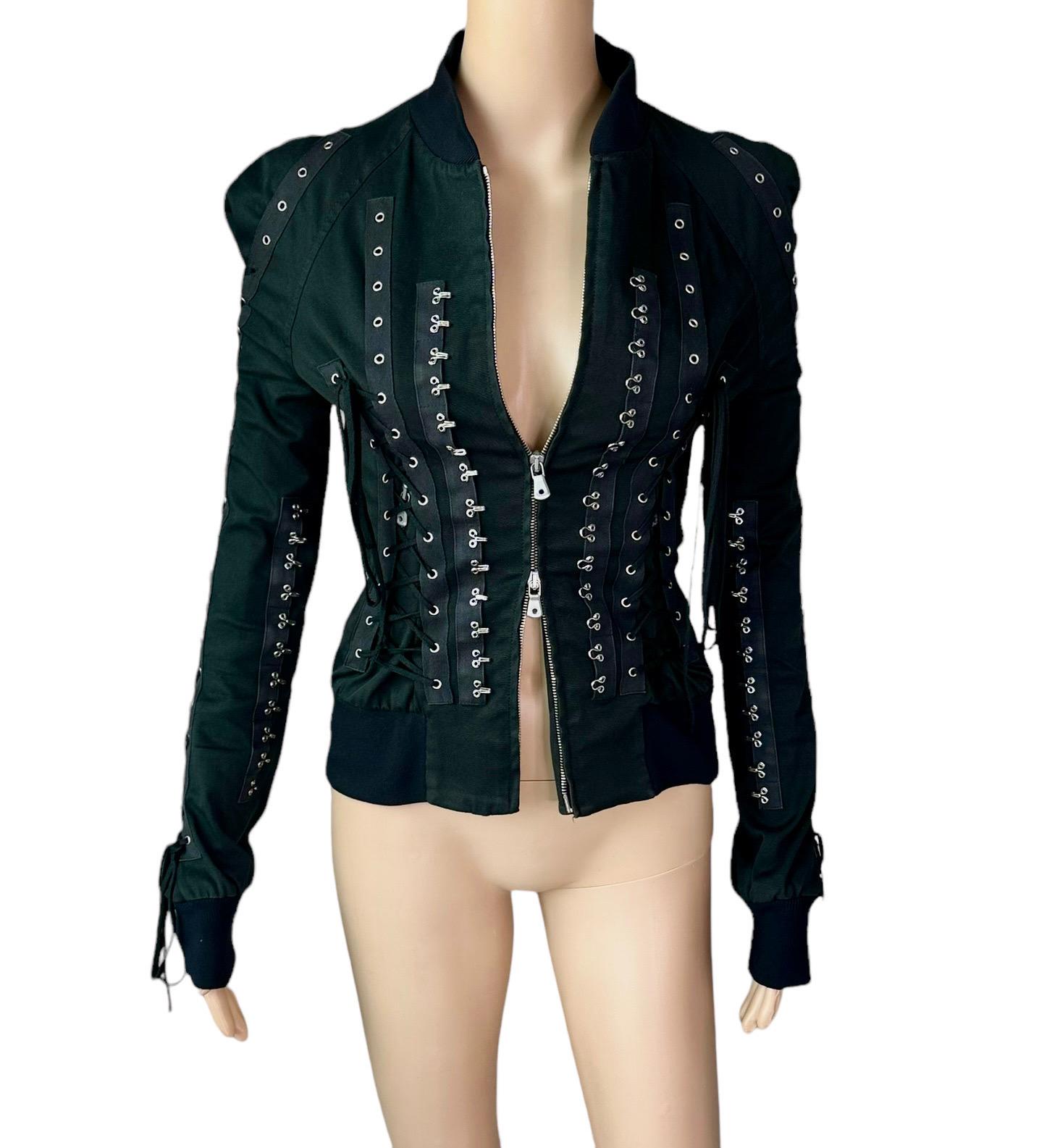 Dolce & Gabbana F/W 2003 - Veste noire avec corset à lacets et œillets en vente 2
