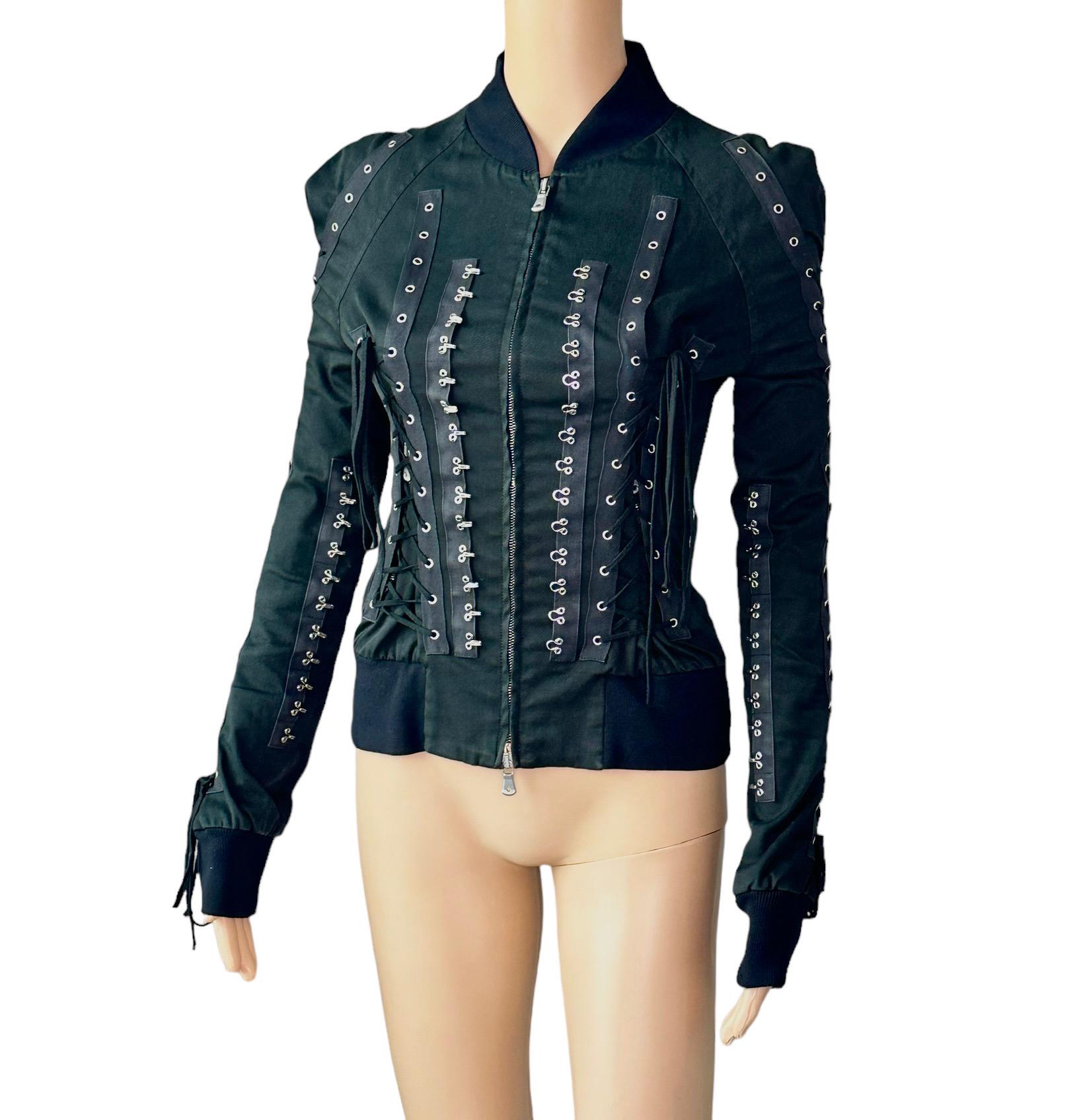 Dolce & Gabbana F/W 2003 Corset Lace Up Hook and Eye Black Top Jacket For Sale 3