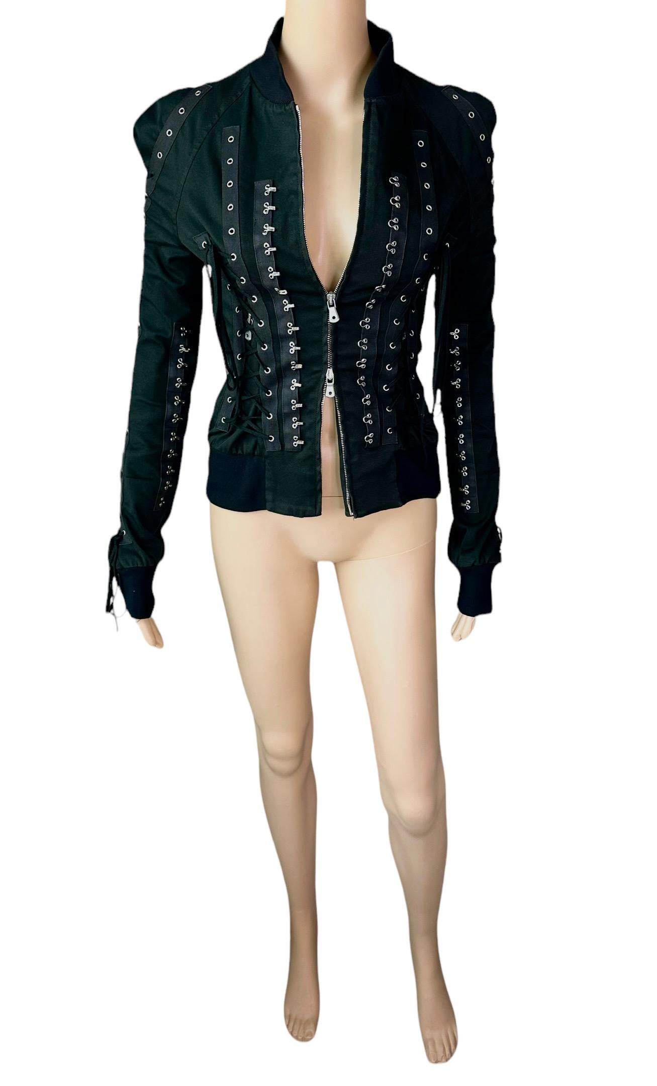 Dolce & Gabbana F/W 2003 Corset Lace Up Hook and Eye Black Top Jacket For Sale 4