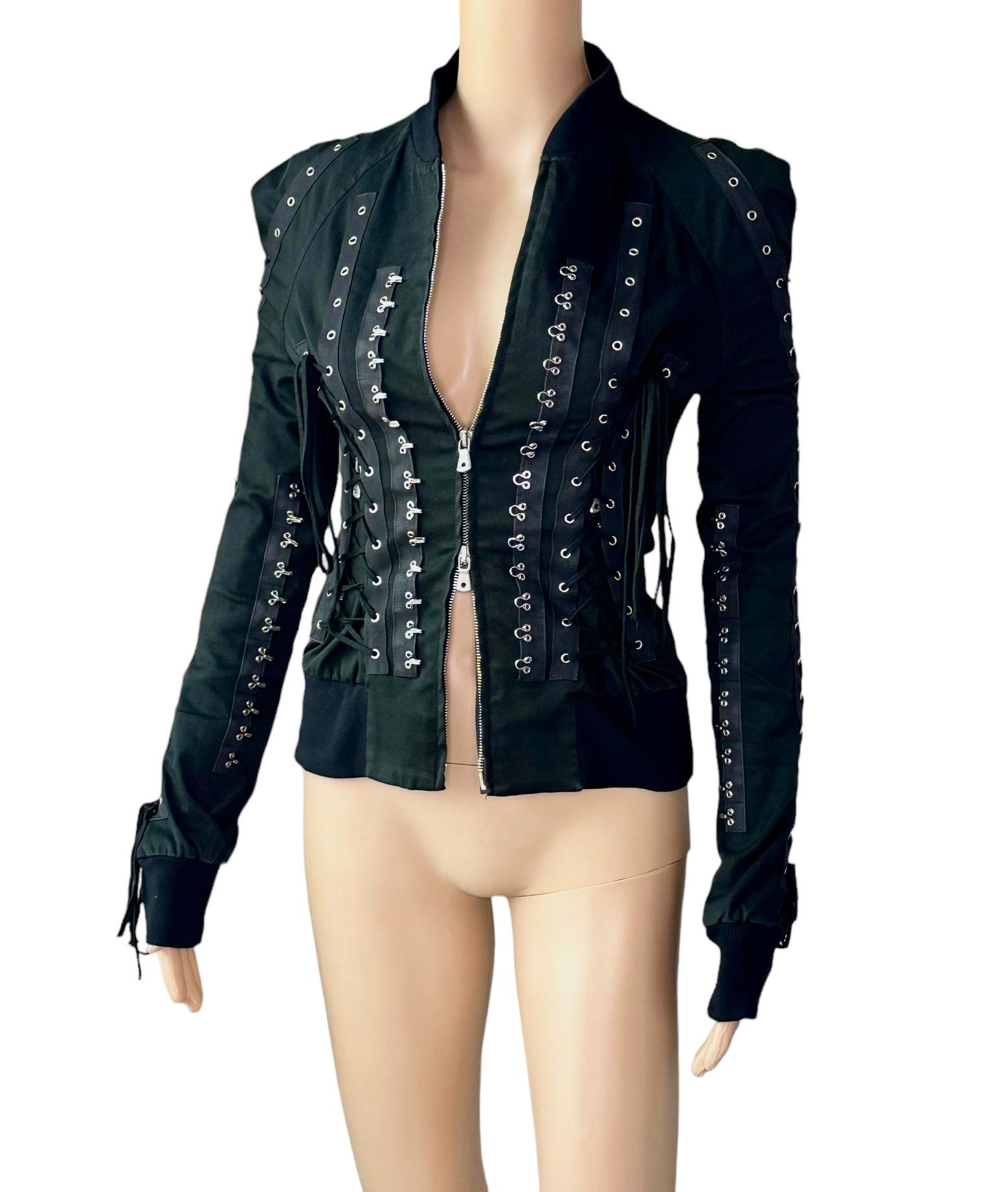 Dolce & Gabbana F/W 2003 - Veste noire avec corset à lacets et œillets en vente 5