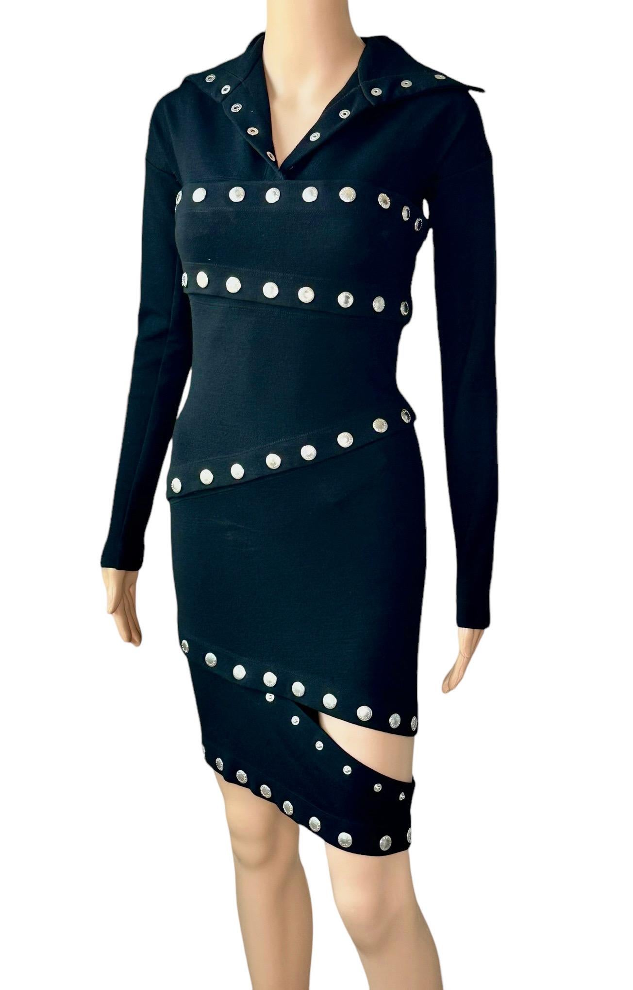 Dolce & Gabbana F/W 2003 Runway Cutout Snap-Up Convertible Knit Black Dress For Sale 7