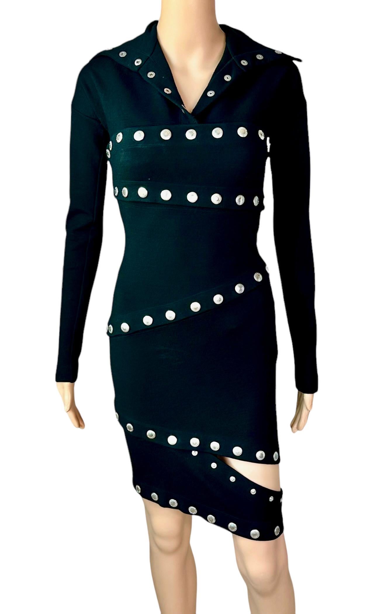 Dolce & Gabbana F/W 2003 Runway Cutout Snap-Up Convertible Knit Black Dress For Sale 8