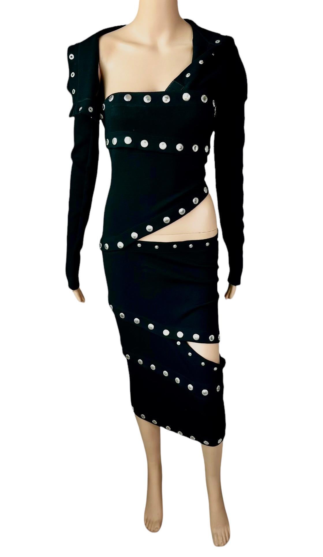 Women's or Men's Dolce & Gabbana F/W 2003 Runway Cutout Snap-Up Convertible Knit Black Dress For Sale