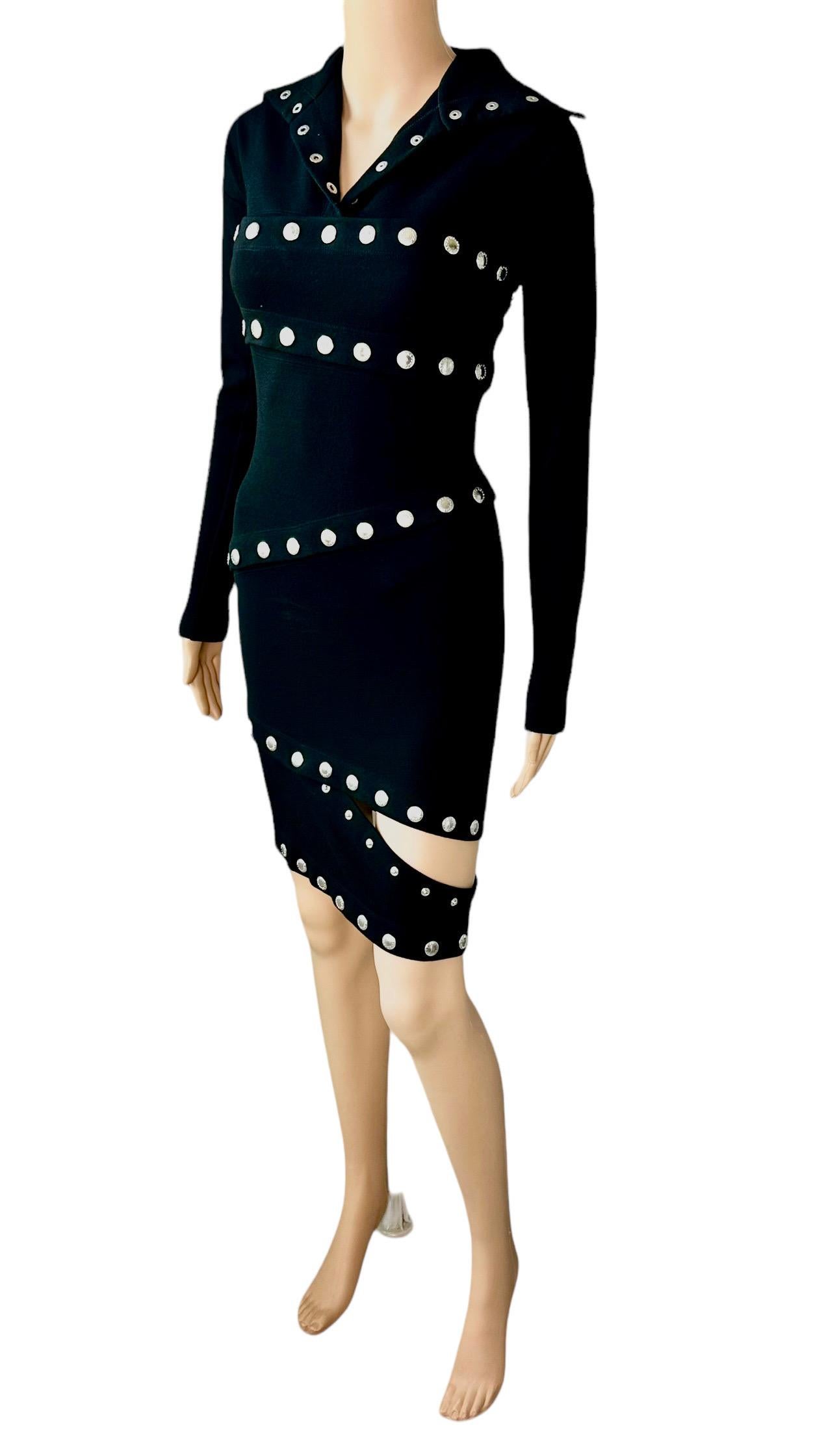 Dolce & Gabbana F/W 2003 Runway Cutout Snap-Up Convertible Knit Black Dress For Sale 4