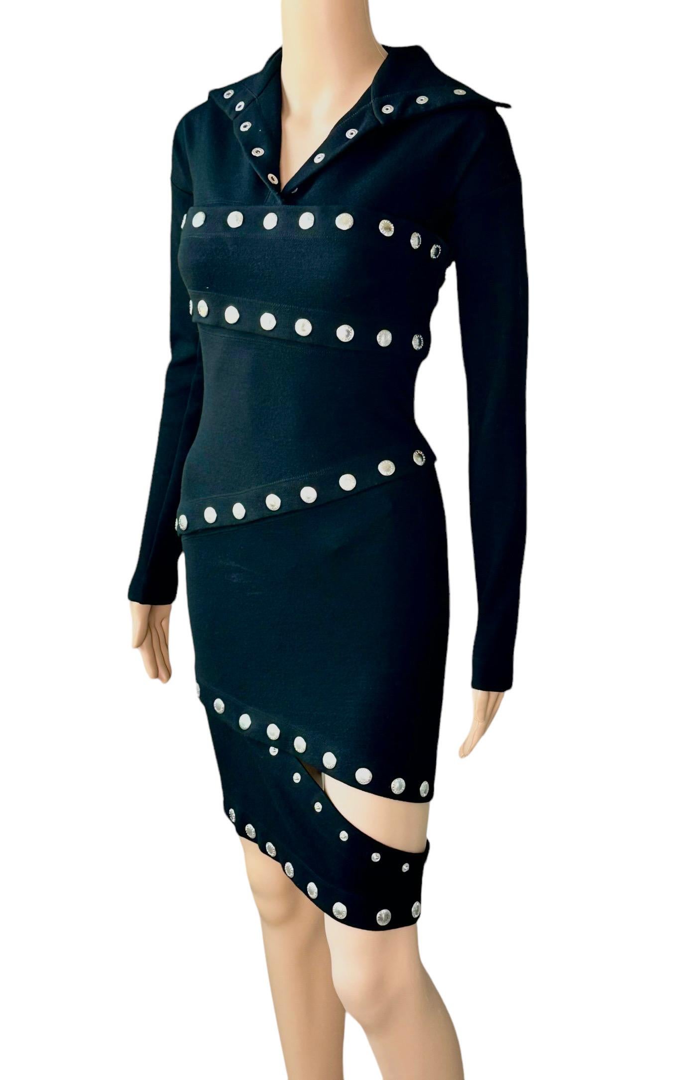 Dolce & Gabbana F/W 2003 Runway Cutout Snap-Up Convertible Knit Black Dress For Sale 5