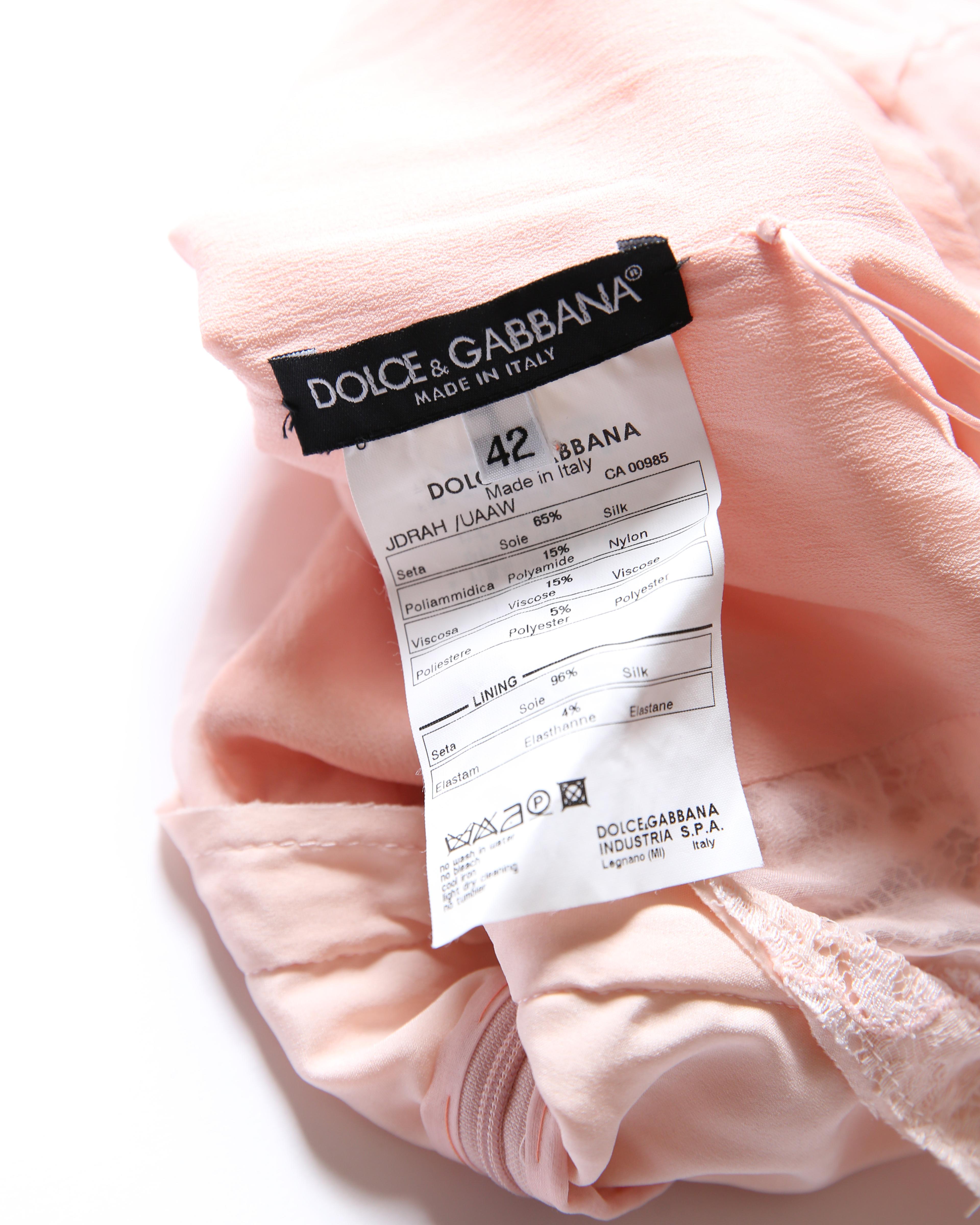 Dolce & Gabbana F/W 2004 sheer pink lace silk crystal strap dress gown For Sale 7