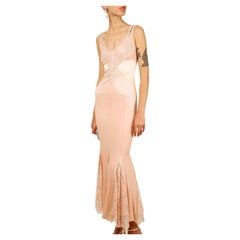 Dolce & Gabbana F/W 2004 sheer pink lace silk crystal strap dress gown
